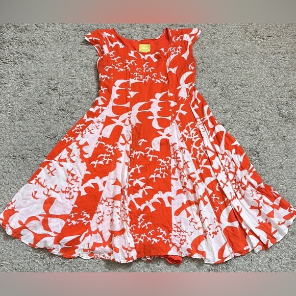 Anthropologie Maeve Indiga Mini Swing Dress in Tangerine and White Bird Print - Picture 3 of 7